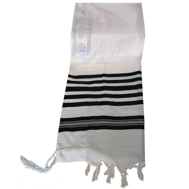 Traditional Wool Tallit in Black and White Stripes